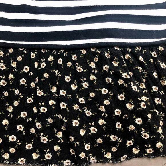Free People black striped pull over with floral hem. - Picture 3 of 4